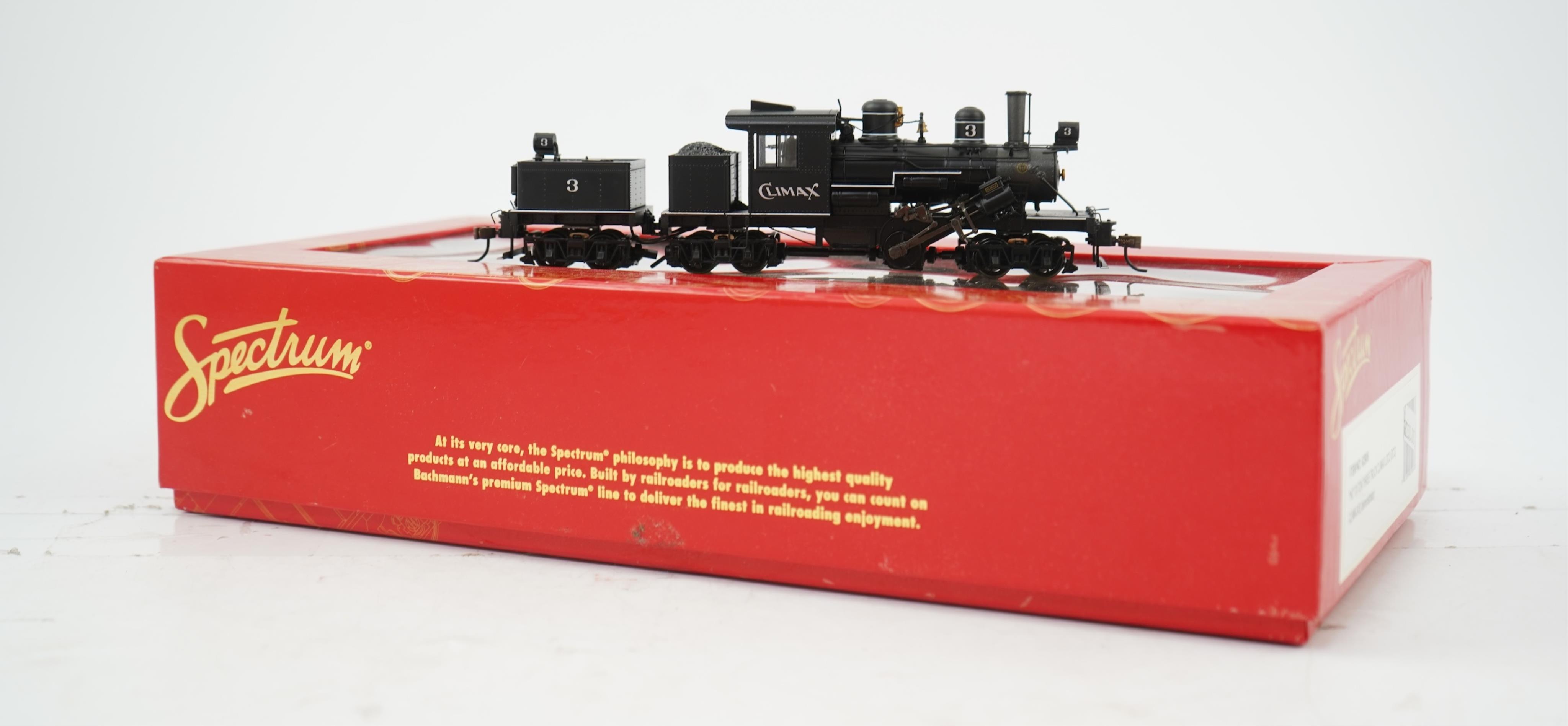 A boxed HO gauge Spectrum by Bachmann model (82906) of Climax Class C, 3, 4-6-0+0-6-4 locomotive, powered for two rail operation.